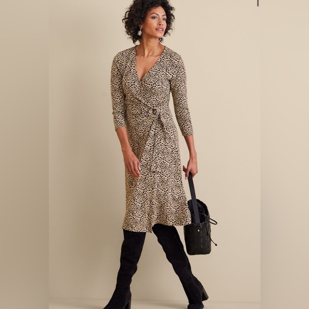 NWT Soft Surroundings Damaria Faux Wrap Dress | Leopard Print | XL Petite